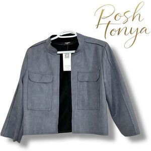 NEW Deconstructed Gray Cropped Utility Jacket Size S Office Work Career